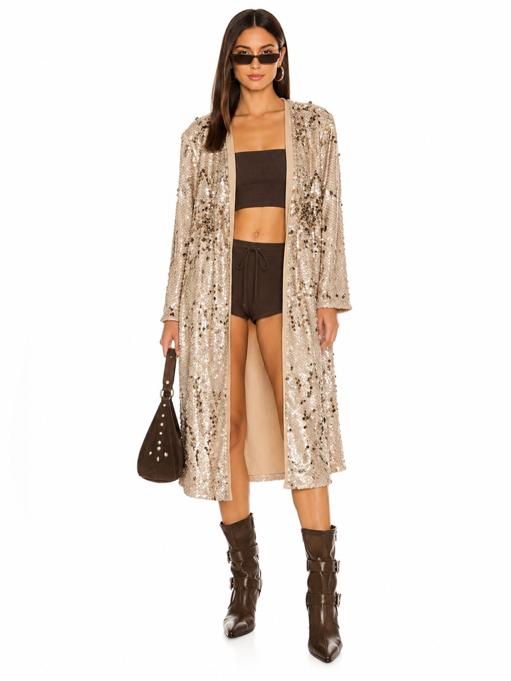 WE ARE LEONE Morgan Sequin Coat Duster Gold/Nude | Open Front | OS